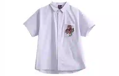 鬼洗 翻领金鱼印绣花纽扣短袖衬衫 女款
