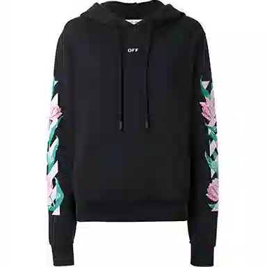 OFF-WHITE Floral Print Hoodie Black