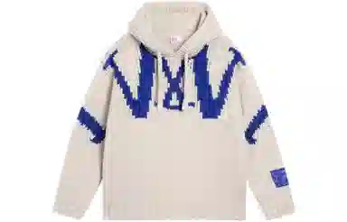 中国李宁 纯色字母编织连帽宽松套头长袖针织衫 女款 燕麦灰