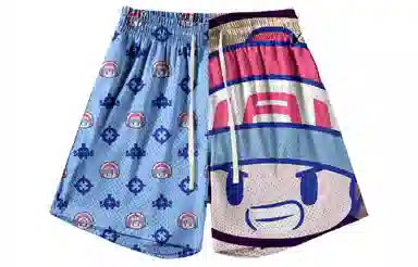 王者荣耀 鲁班七号电玩小子款 趣味卡通创意印花拼接撞色运动篮球家居服系带宽松直筒松弛感慵懒风五分休闲短裤 男女同款 蓝色