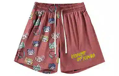 王者荣耀 英雄系列趣味创意卡通印花拼接撞色运动篮球家居服系带宽松直筒松弛感慵懒风五分休闲短裤 男女同款