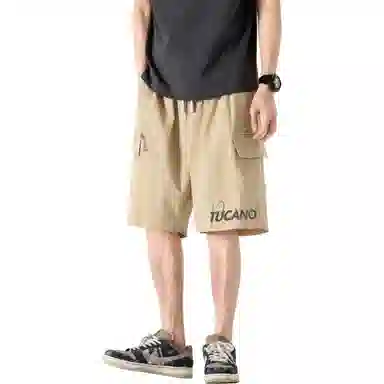 啄木鸟 城市机能风多口袋抽绳系带运动宽松五分工装休闲短裤 男女同款 米白