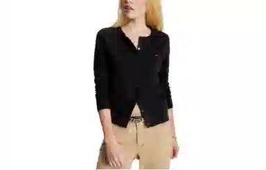 Tommy Hilfiger FW23 Solid Button-Up Cardigan Sweaters Dark Sable V