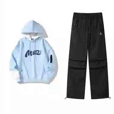 星际者 连帽字母印花简约上衣阔腿直筒美式高街运动休闲工装裤卫衣套装 男女同款