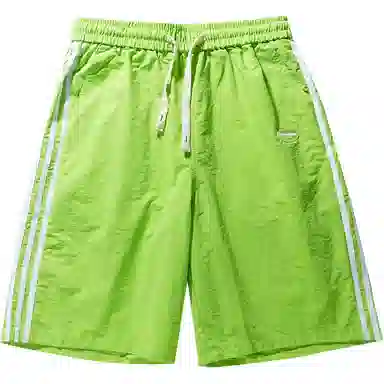 袋鼠 学院风条纹舒适宽松直筒系带休闲短裤 男女同款