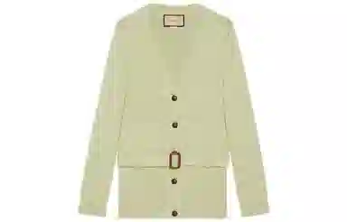 GUCCI SS22 V-Neck Tie Waist Knit Sweater Green