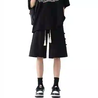 颂希尔 纯色国风设计薄款五分裤宽松直筒百搭休闲短裤 男女同款