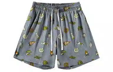 王者荣耀 鲁班七号星空梦想款 趣味创意卡通印花拼接撞色运动篮球家居服系带宽松直筒松弛感慵懒风五分休闲短裤 男女同款