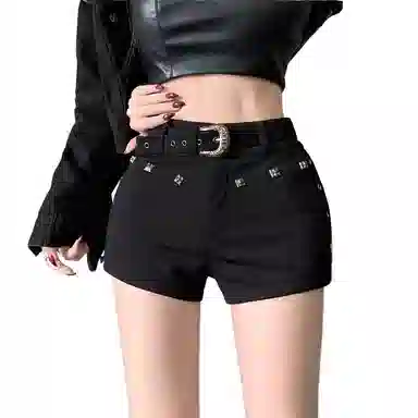 怪力萝莉 高腰修身时尚牛仔短裤 女款 黑色