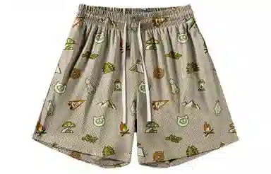 王者荣耀 鲁班七号星空梦想款 趣味创意卡通印花拼接撞色运动篮球家居服系带宽松直筒松弛感慵懒风五分休闲短裤 男女同款