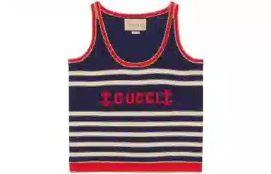 Gucci Striped Logo Sleeveless Top Navy