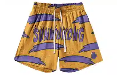 王者荣耀 孙悟空全息碎影款 趣味卡通创意印花拼接撞色运动篮球家居服系带宽松直筒松弛感慵懒风五分休闲短裤 男女同款