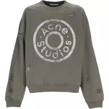 Acne Studios Letter Print Distressed Crewneck Sweatshirt