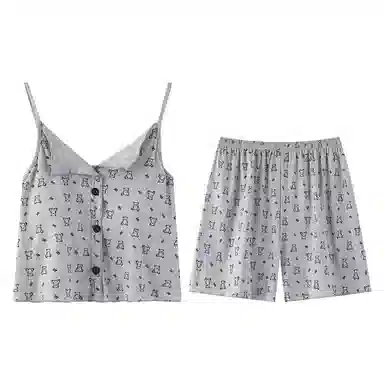 兰缪 带胸垫舒适甜美无袖吊带上衣家居服三分裤睡衣套装 女款 图片色