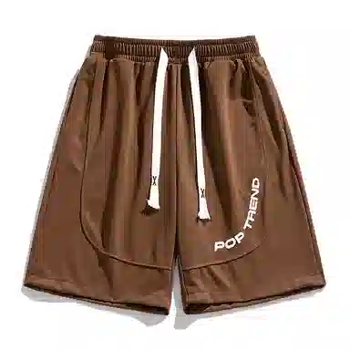 快鱼 美式复古纯色拼接条纹字母潮牌时尚百搭轻薄透气抽绳系带宽松直筒五分休闲短裤 男女同款