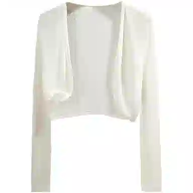 她池 小清新外搭长袖镂空短款针织衫 女款