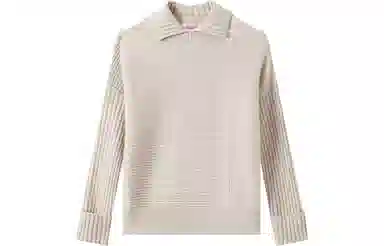 恒源祥 纯色翻领针织落肩羊绒衫 女款