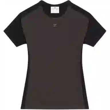 COURREGES FW24 CONTRAST FRAME T-SHIRT T Mud Brown Black