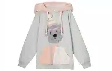 森女部落 潦草小狗闺蜜装连帽萌趣风拼贴套头可爱卫衣 女款