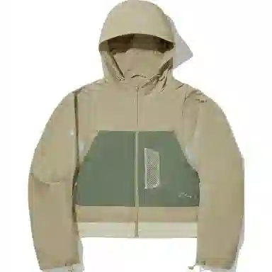 中国李宁 拼接拉链连帽反光防泼水防晒宽松夹克外套 女款 卡其色