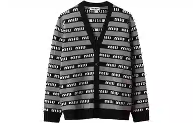 Miu Miu FW22 Striped Logo V-Neck Knit Sweater