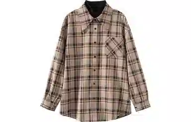 【dme】 格子尖领长袖衬衫 女款 卡其