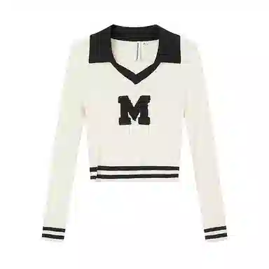 美特斯邦威 字母翻领时尚短款内搭针织衫 女款