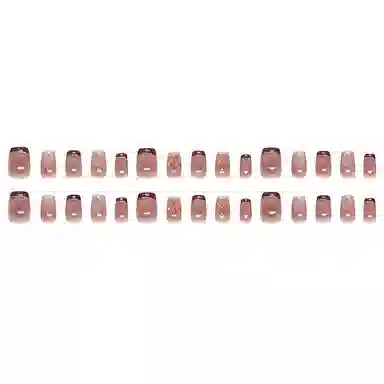 馨枕居 猫眼银粉线条法式  穿戴甲 短梯红色晕染 可爱