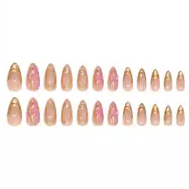 馨枕居 简约法式花朵立体蝶形钻款可拆卸  穿戴甲 杏仁粉色跳色 爆闪