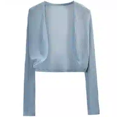 她池 小清新外搭长袖镂空短款针织衫 女款