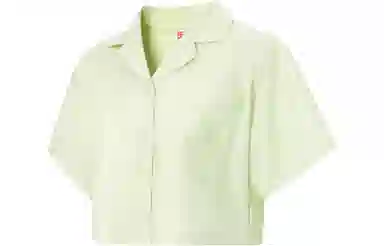 中国李宁 印花字母单排扣宽松短袖衬衫 女款 绿色