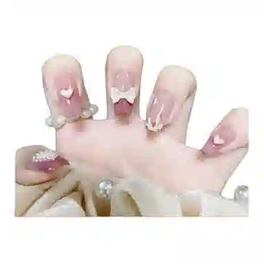 馨枕居 温柔腮红少女甜心立体蝴蝶结爱心  穿戴甲 梯型粉色渐变