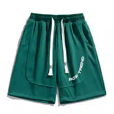 快鱼 美式复古纯色拼接条纹字母潮牌时尚百搭轻薄透气抽绳系带宽松直筒五分休闲短裤 男女同款