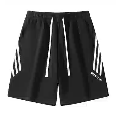 大卫贝肯 美式复古宽松直筒字母印花侧边斜条纹时尚百搭透气五分休闲短裤 男女同款