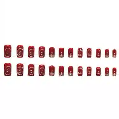 馨枕居 闪亮钻石新年红火  穿戴甲 长方酒红纯色 镶钻