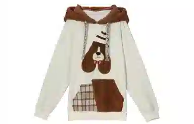 森女部落 潦草小狗闺蜜装连帽萌趣风拼贴套头可爱卫衣 女款