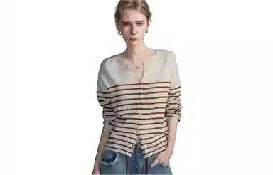 【dme】 条纹通勤简约休闲针织衫 女款 米白