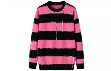 东鲸岁时记 条纹套头宽松撞色针织衫 女款 黑粉色