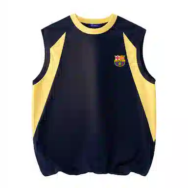 巴塞罗那足球俱乐部 美式复古简约基础款圆领套头透气吸汗运动宽松休闲百搭无袖背心 男女同款