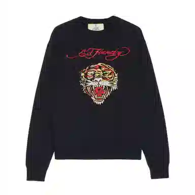 Ed Hardy Classic Tiger Rhinestone Crewneck Black