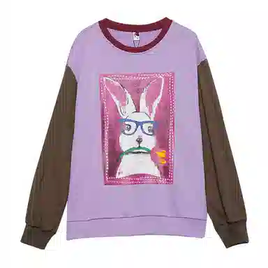 木果果木 休闲撞色卡通兔子卫衣 女款