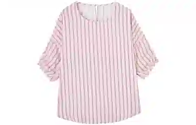 【dme】 休闲通勤法式落肩条纹短袖衬衫 女款 浅粉红