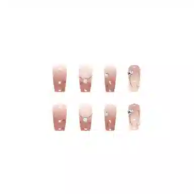 馨枕居 腮红晕染珍珠堆钻  穿戴甲 中梯粉色渐变 可爱 法式金箔色