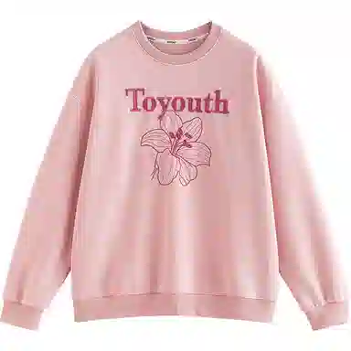 初语 慵懒风刺绣百合花套头圆领无帽卫衣 女款