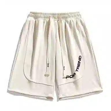 快鱼 美式复古纯色拼接条纹字母潮牌时尚百搭轻薄透气抽绳系带宽松直筒五分休闲短裤 男女同款