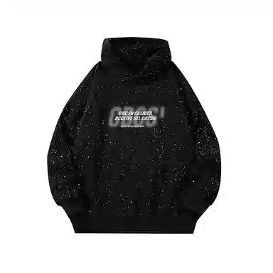 草本初色 宽松满天星亮片叠影字母印花连帽卫衣 男女同款 黑色