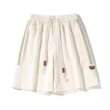 海尔斯 美式复古高街舒适时尚简约纯色条纹宽松百搭系带休闲短裤 男款