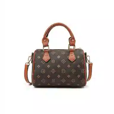 老人头 法式复古日常通勤时尚百搭波士顿包 合成革 手提包 常规 女款 咖色