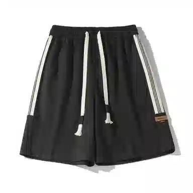 海尔斯 美式复古高街舒适时尚简约纯色条纹宽松百搭系带休闲短裤 男款