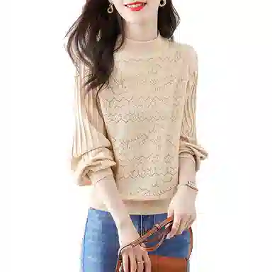 丝柏舍 半高领简约气质上衣纯色长袖针织衫 女款 杏色